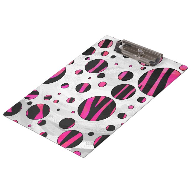 Black and Pink Zebra Polka Dots Clipboard (Angled)