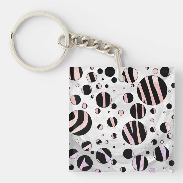 Black and Pink Zebra Polka Dots Keychain (Front)