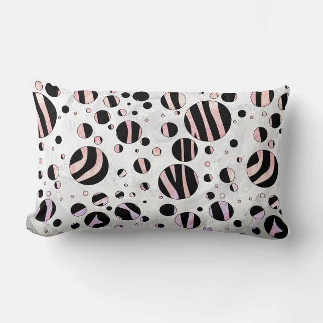 Black and Pink Zebra Polka Dots Lumbar Pillow (Front)