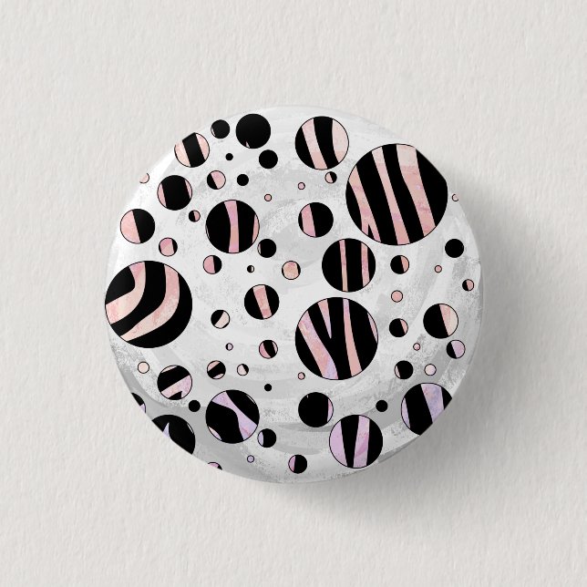 Black and Pink Zebra Polka Dots Pinback Button (Front)