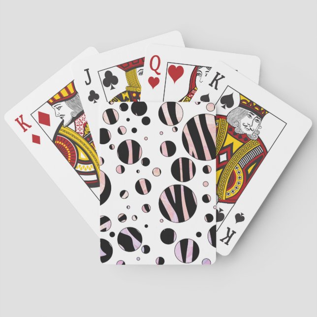 Black and Pink Zebra Polka Dots Poker Cards (Back)