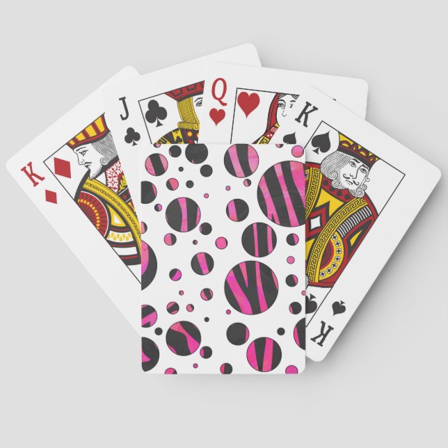 Black and Pink Zebra Polka Dots Poker Cards (Back)