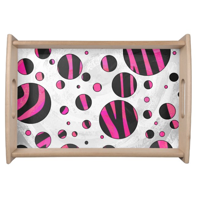 Black and Pink Zebra Polka Dots Serving Tray (Front)