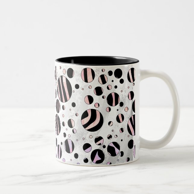 Black and Pink Zebra Polka Dots Two-Tone Coffee Mug (Right)