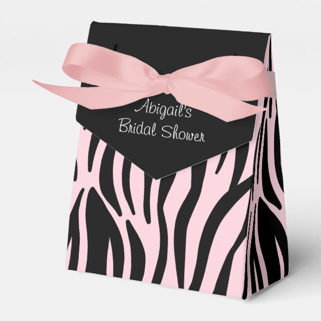 Black and Pink Zebra Print Bridal Shower Favor Boxes (Front Side)