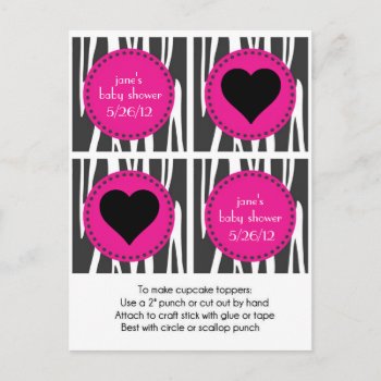 Black And Pink Zebra Print Cupcake Toppers Invitation Postcard by BellaMommyDesigns at Zazzle