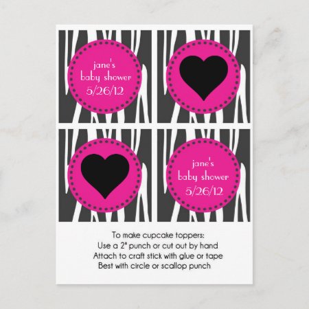 Black And Pink Zebra Print Cupcake Toppers Invitation Postcard