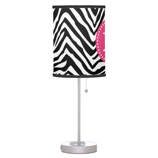 Black and Pink Zebra Print Custom Monogram Table Lamp (Left)