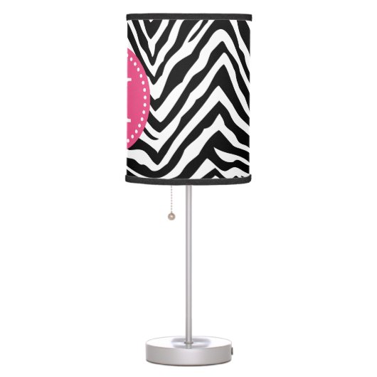 Black and Pink Zebra Print Custom Monogram Table Lamp (Right)