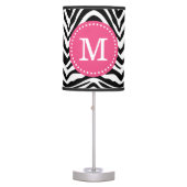 Black and Pink Zebra Print Custom Monogram Table Lamp (Front)