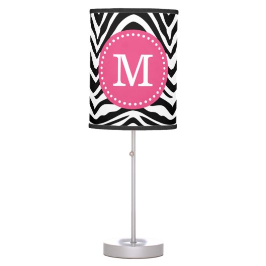 Black and Pink Zebra Print Custom Monogram Table Lamp (Front)