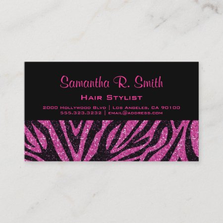Black And Pink Zebra Professional Business Card