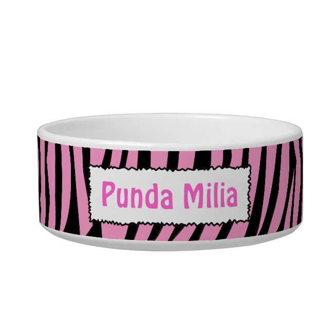 Black and Pink Zebra Stripes Personalized Pet Bowl