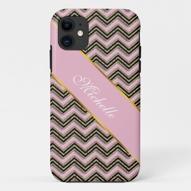 Black and Pink Zigzag Pattern Case-Mate iPhone Case (Back)