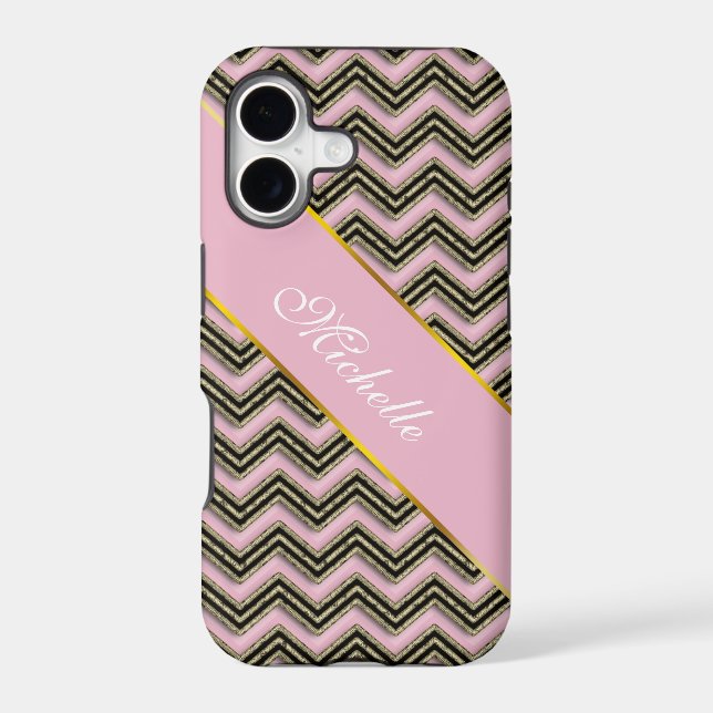 Black and Pink Zigzag Pattern Iphone Case (Back)