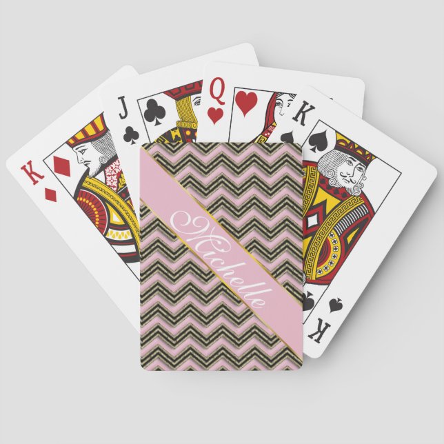 Black and Pink Zigzag Pattern Poker Cards (Back)