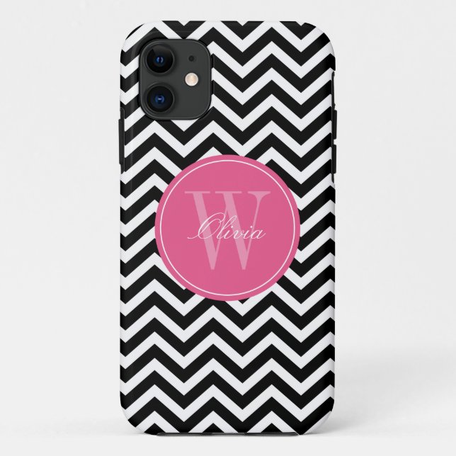 Black and Pink Zigzags Pattern Monogram Case-Mate iPhone Case (Back)