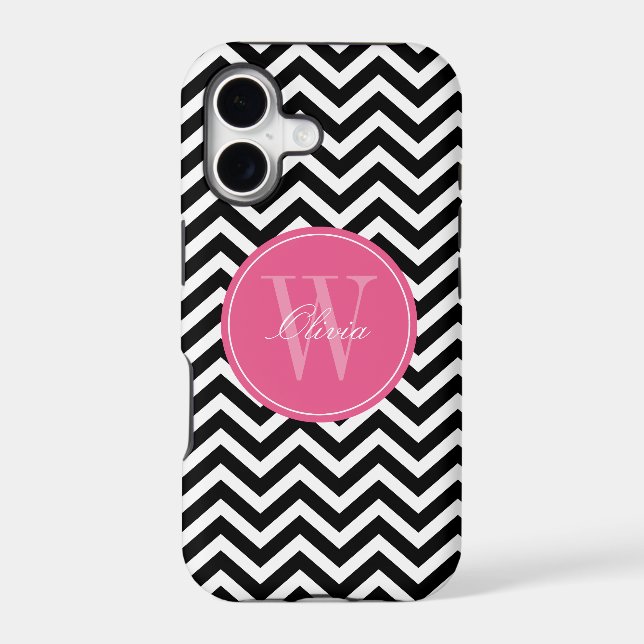 Black and Pink Zigzags Pattern Monogram Iphone Case (Back)