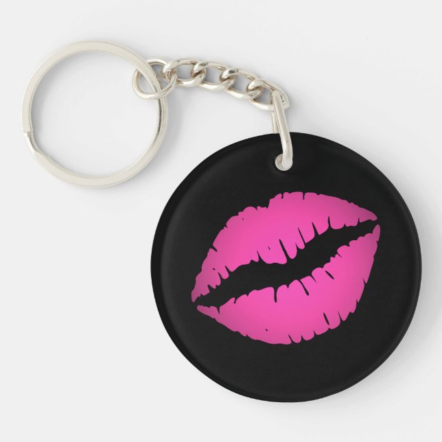 Black and Pretty Pink Ombre Lipstick Pout Kiss Keychain (Front)