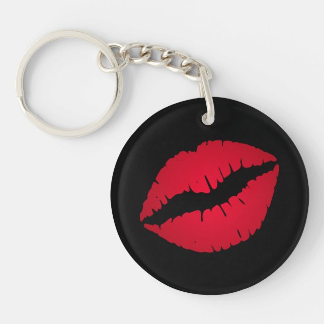 Black and Pretty Red Ombre Lipstick Pout Kiss Keychain (Front)
