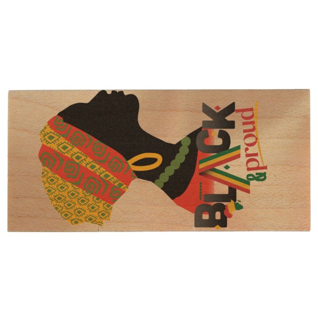 Black And Proud African American Girl  Wood Flash Drive (Back)