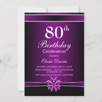 Black and Purple 80th Birthday Celebration Invitation | Zazzle