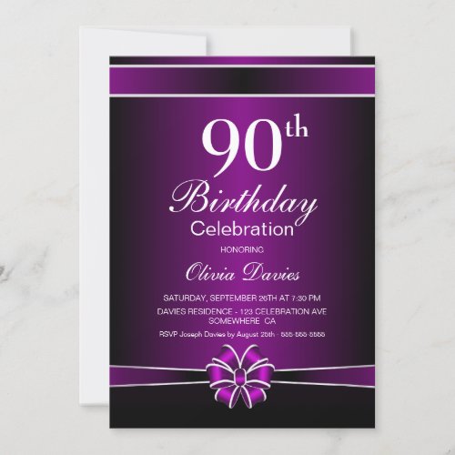 Black and Purple 90th Birthday Celebration Invitation