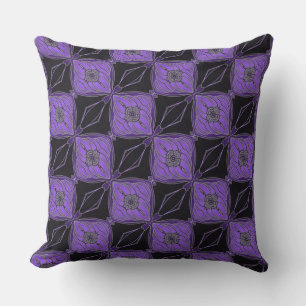 Black and Purple Abstract Floral Diamonds PIllow 2