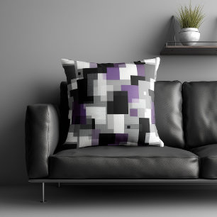 Black and Purple Abstract Pattern Throw Pillow