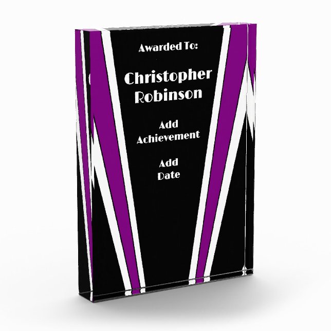 Black And Purple Art Deco Design Acrylic Award (Left)