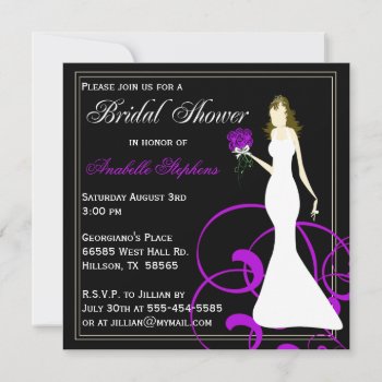 Black And Purple Bridal Shower Invitation by DaisyLane at Zazzle