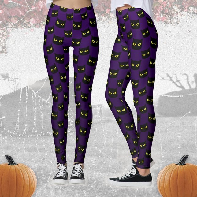 Black and purple cat Halloween pattern Leggings (Creator Uploaded)