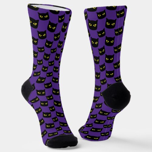 Black and purple cat Halloween pattern Socks