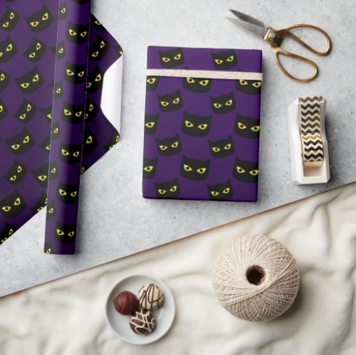 Black and purple cat Halloween pattern Wrapping Paper