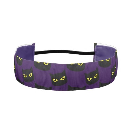 Black and purple cat yellow eyes Halloween pattern Athletic Headband