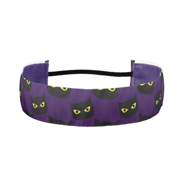 Black and purple cat yellow eyes Halloween pattern Athletic Headband (Front)