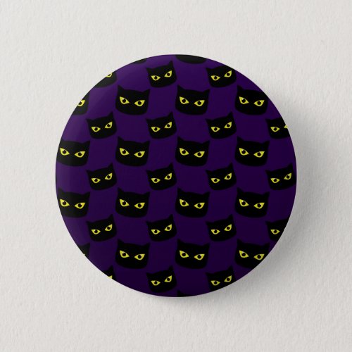 Black and purple cat yellow eyes Halloween pattern Button