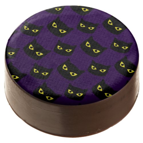 Black and purple cat yellow eyes Halloween pattern Chocolate Covered Oreo