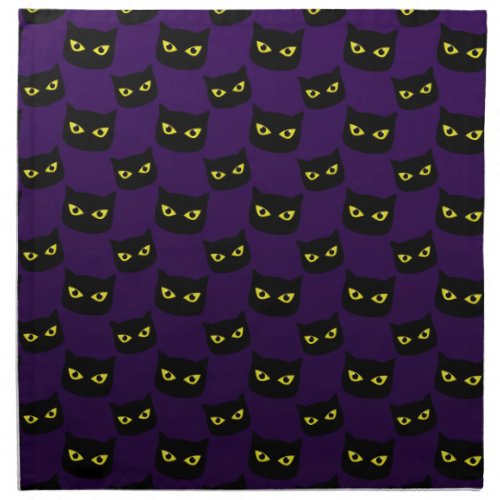 Black and purple cat yellow eyes Halloween pattern Cloth Napkin