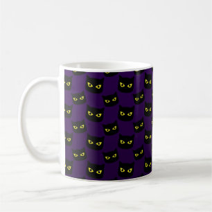Black and purple cat yellow eyes Halloween pattern Coffee Mug