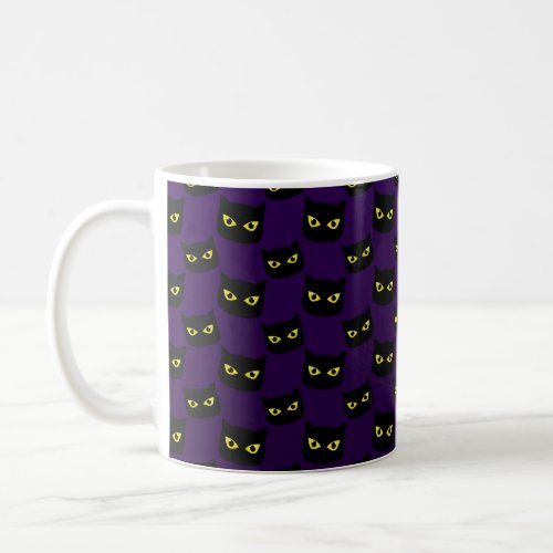 Black and purple cat yellow eyes Halloween pattern Coffee Mug