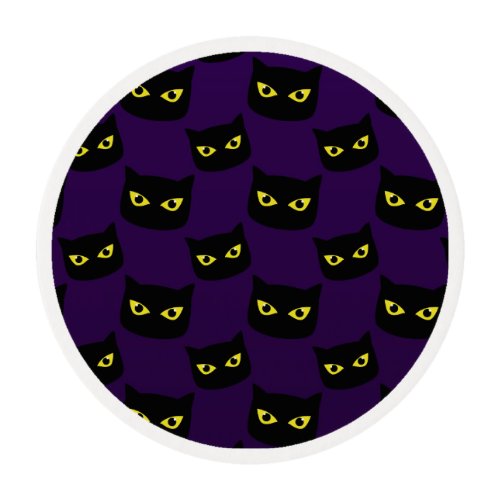 Black and purple cat yellow eyes Halloween pattern Edible Frosting Rounds