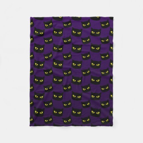 Black and purple cat yellow eyes Halloween pattern Fleece Blanket