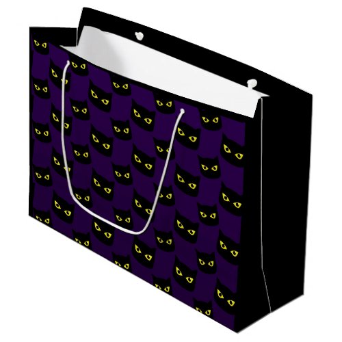 Black and purple cat yellow eyes Halloween pattern Large Gift Bag