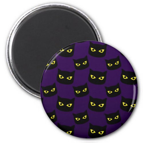 Black and purple cat yellow eyes Halloween pattern Magnet