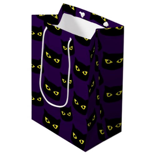 Black and purple cat yellow eyes Halloween pattern Medium Gift Bag