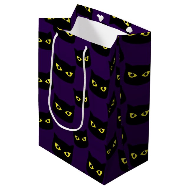 Black and purple cat yellow eyes Halloween pattern Medium Gift Bag (Front Angled)