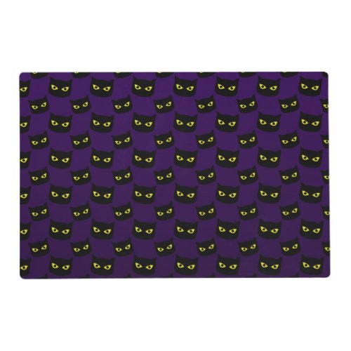 Black and purple cat yellow eyes Halloween pattern Placemat