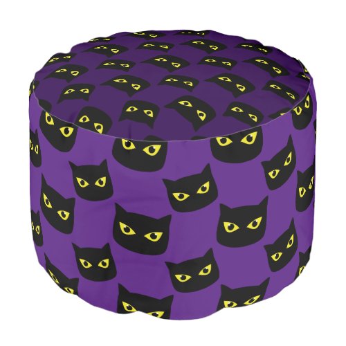 Black and purple cat yellow eyes Halloween pattern Pouf