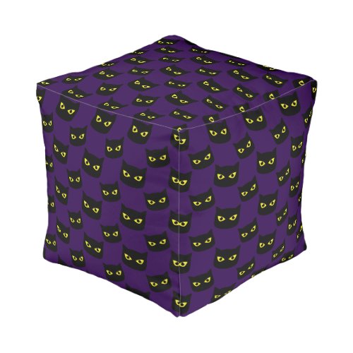 Black and purple cat yellow eyes Halloween pattern Pouf